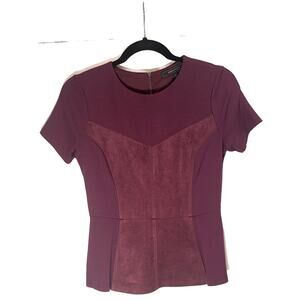 BCBGMAXAZRIA Faux Suede Peplum Top Size XS